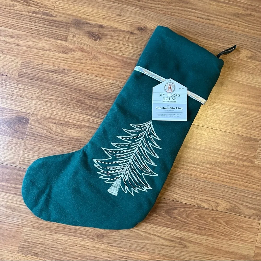 Green White‎ Felt Beaded Tree Christmas Stocking